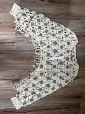 House of Harlow 1960 Crochet Fringe Bolero in Cream